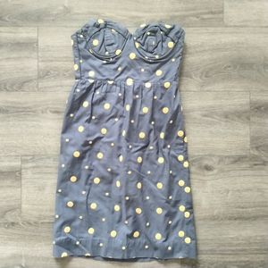 Floreat Anthropologie Gray & Yellow Polka Dot Strapless Dress Size 0 Smocked XS